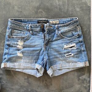 Aeropostale Women's Distressed MIDI Light Blue Jean Shorts (stretchy material)